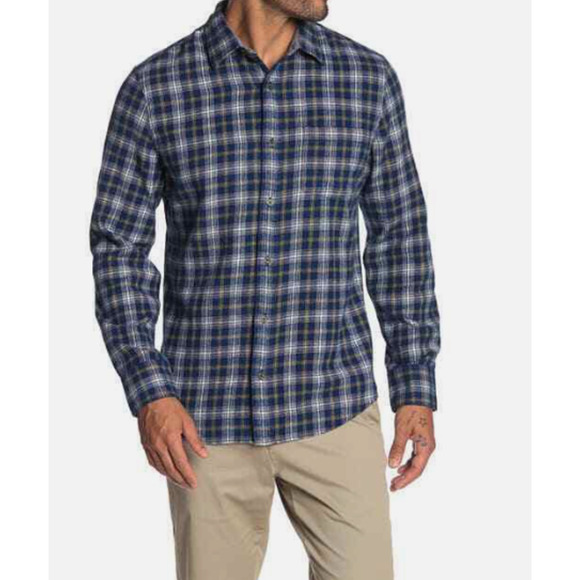 WALLIN & BROS Plaid Print Flannel Shirt, Navy Plaid, Size Large EUC - Picture 3 of 4